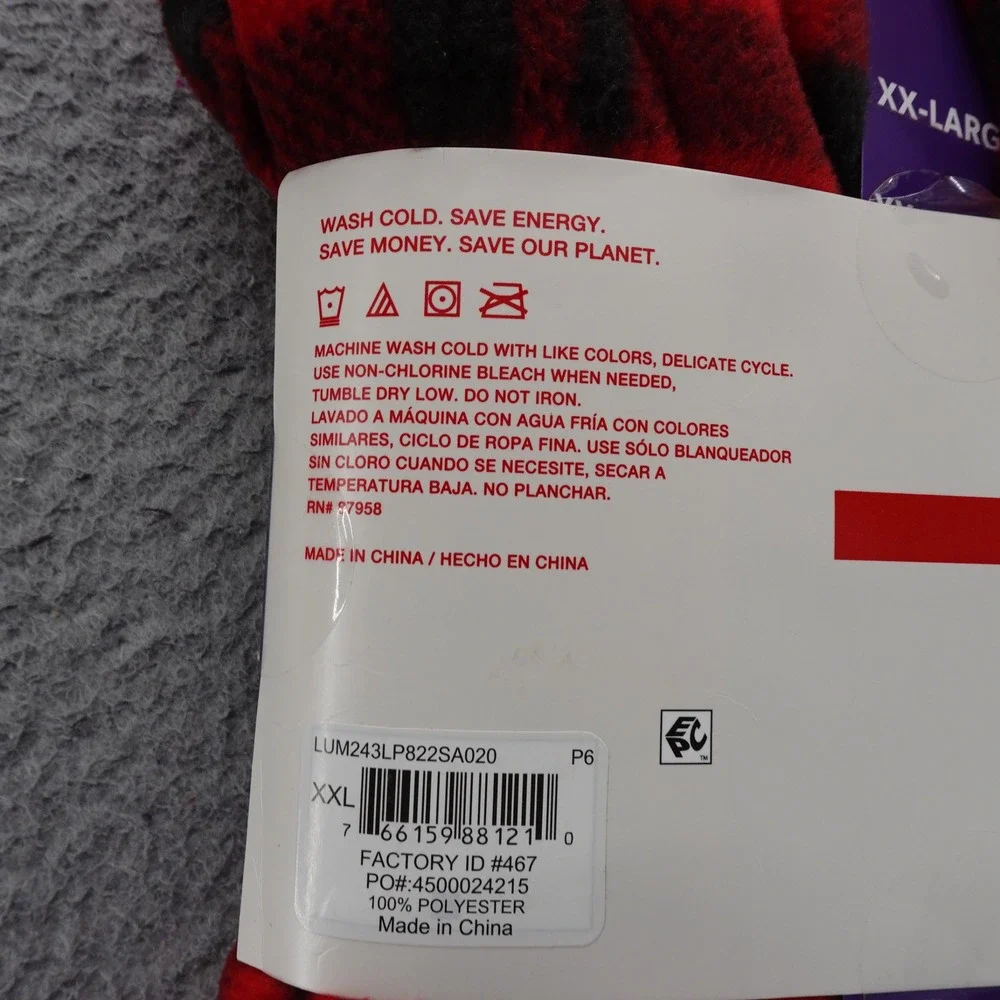 Lucky Brand Mens‎ Cloud Soft Red Black Plaid Fleece Sleep Pant XXL NEW